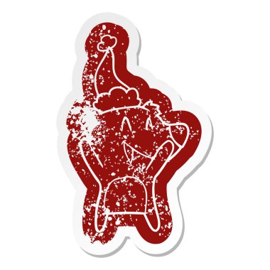 Kutup ayısı karikatür sıkıntılı etiket giyen bir sant, gülüyor