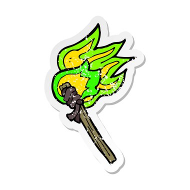 Retro sıkıntılı etiket meşale yanan bir karikatür