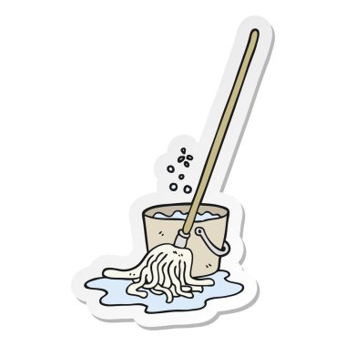 bir çizgi film paspas ve kova etiket