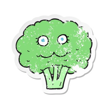 bir çizgi film brokoli Retro sıkıntılı etiket