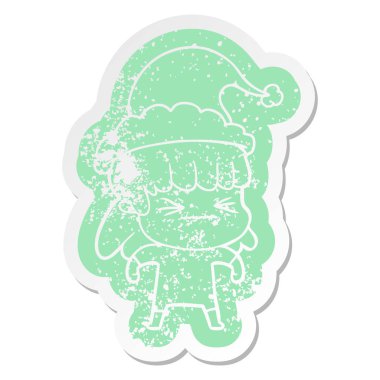 Noel Baba şapkası giyen bir kadın sıkıntılı Etiket cartoon