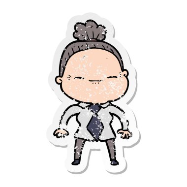 bir çizgi film huzurlu yaşlı kadının sıkıntılı etiket