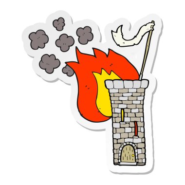 etiket beyaz bayrak sallayarak bir çizgi film eski kale kule