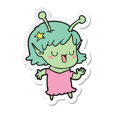 mutlu uzaylı kız çizgi film etiketi