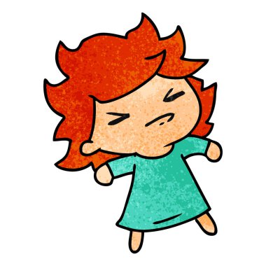 bir şirin kawaii kızın dokulu çizgi film