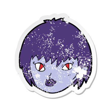 bir çizgi film vampir kız yüz Retro sıkıntılı etiket