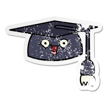 sevimli çizgi mezuniyet şapka sıkıntılı etiket
