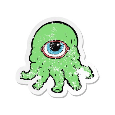 bir çizgi film uzaylı kafa Retro sıkıntılı etiket