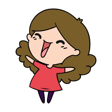 şirin kawaii kız serbest çizilmiş karikatür