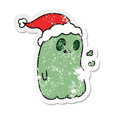 Noel sıkıntılı etiket karikatür kawaii hayalet el çekilmiş