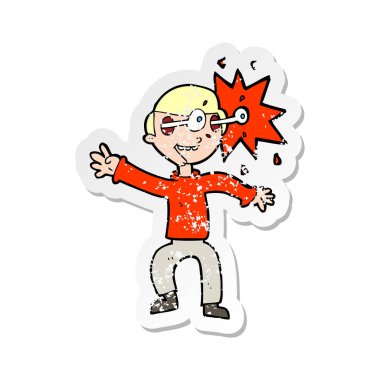 adam bir karikatür Retro sıkıntılı etiket hayran