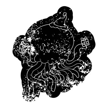 Noel Baba şapkası giyen aşık bir denizanası sıkıntılı simgesi çizgi film