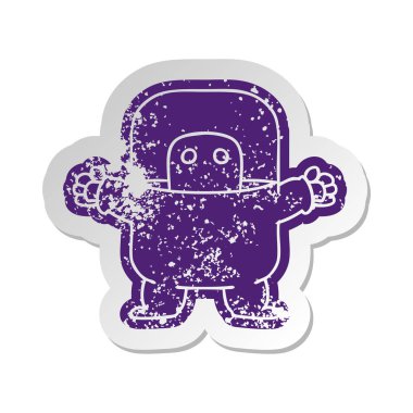 Takım elbiseli bir uzaylı sıkıntılı eski çizgi film etiketi