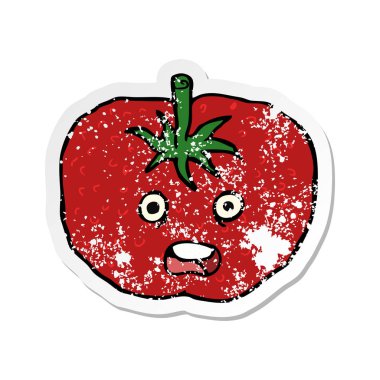 bir çizgi film domates Retro sıkıntılı etiket