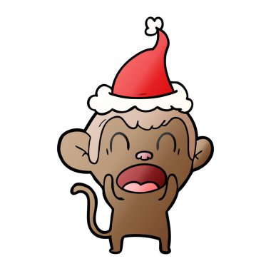 Noel Baba şapkası giyen bir maymunun degrade çizgi film bağırarak