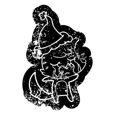 Fox ilginç karikatür sıkıntılı simgesini giyen Noel Baba şapkası ağlıyor