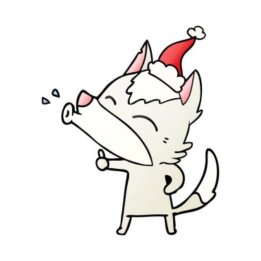 uluyan kurt el giyen Noel Baba şapkası, degrade çizgi film çekilmiş