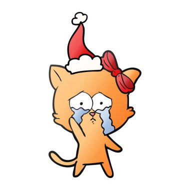 Noel Baba şapkası giyen bir kedi degrade çizgi film