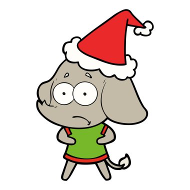 Noel Baba şapkası giyiyor emin değilseniz bir fil çizgi çizme