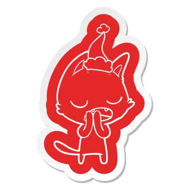 konuşan kedi çizgi film etiketi giyen Noel Baba şapkası