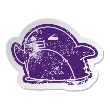 sıkıntılı eski çizgi film etiketi kawaii bir sevimli penguen