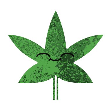 Retro illüstrasyon stil çizgi film marihuana yaprağı