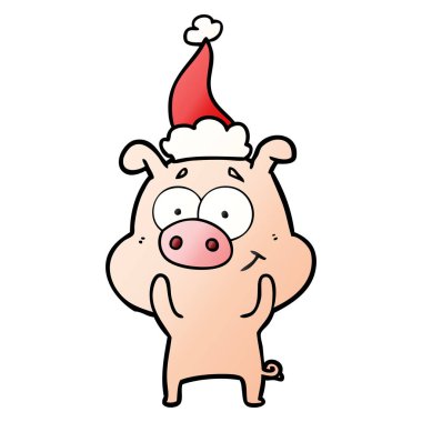 mutlu el domuz Noel Baba şapkası giyen bir degrade çizgi film çekilmiş