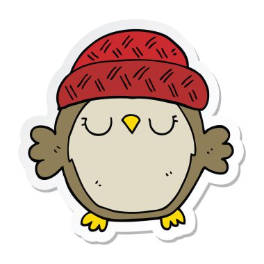 sevimli çizgi baykuş şapkalı etiket