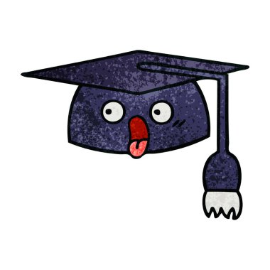 Retro grunge doku karikatür mezuniyet şapka