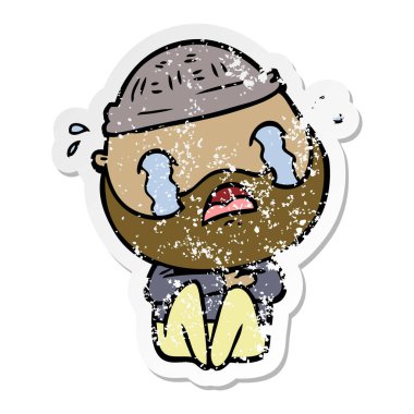 bir karikatür sıkıntılı etiket ağlayan adam sakallı