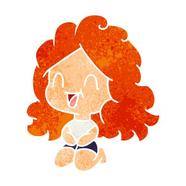 Retro karikatür şirin kawaii mutlu kız