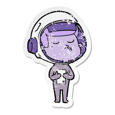 bir çizgi film emin astronotun sıkıntılı etiket