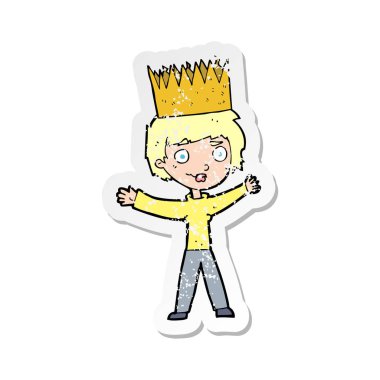 Retro etiket bir karikatür kişi giyen taç sıkıntılı.