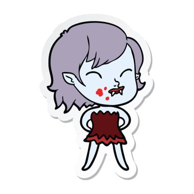 etiket bir karikatür vampir kızın kanlı yanak