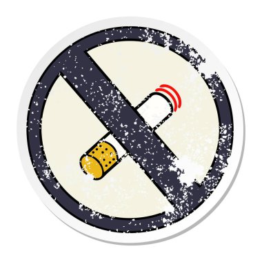 sevimli çizgi sıkıntılı etiket Sigara İçilmez işareti izin.