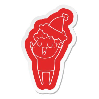 Noel Baba şapkası giyen bir adamın ilginç çizgi film etiketi gülüyor