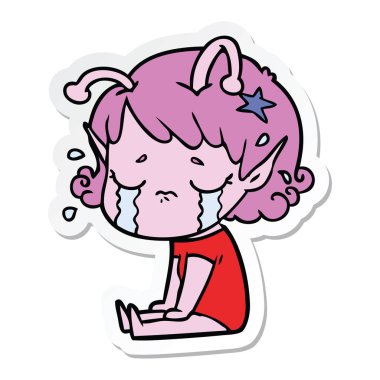 bir çizgi film ağlayan uzaylı kız etiketi