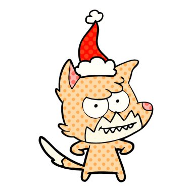 santa ha giyen bir sırıtış tilki çizgi roman tarzı gösteren resim