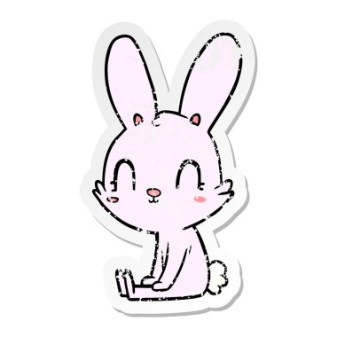 oturan bir sevimli çizgi tavşan sıkıntılı etiket