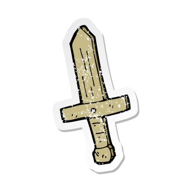 çizgi film tahta bir kılıçtan Retro sıkıntılı etiket