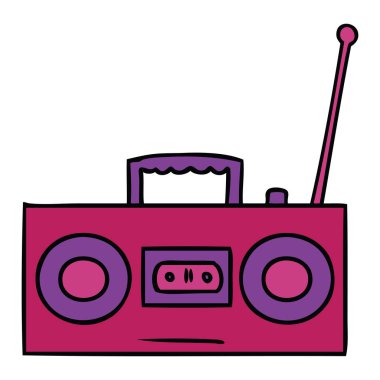 elle çizilmiş karikatür doodle retro bir kaset çalar