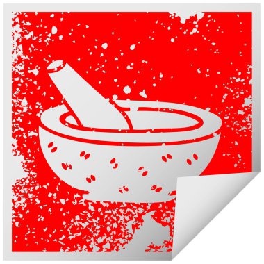 ilginç kare etiketi simgesi havaneli ve morta peeling sıkıntılı