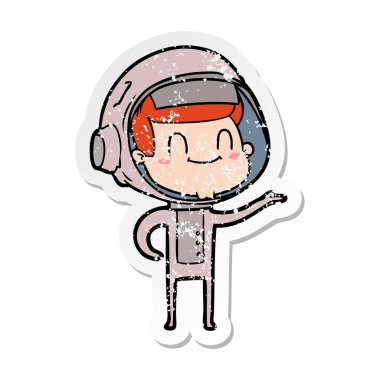 mutlu karikatür astronotun sıkıntılı etiket