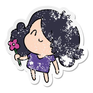 bir şirin kawaii kız sıkıntılı etiket karikatür çizimi