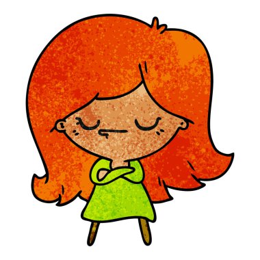 şirin kawaii kız serbest el çekilmiş dokulu çizgi film