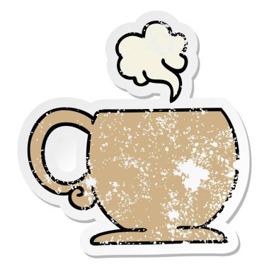 ilginç bir el sıkıntılı etiket çizgi film sıcak içecek çizilmiş