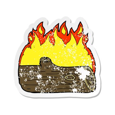 Retro sıkıntılı etiket günlüğü yanan bir karikatür