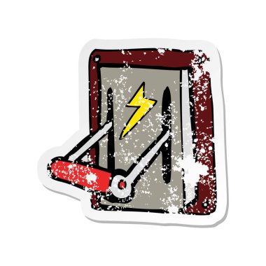 bir çizgi film endüstriyel makine kolu Retro sıkıntılı etiket