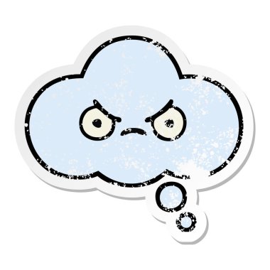 sevimli çizgi düşünce balonu sıkıntılı etiket