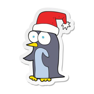 etiket bir karikatür Noel penguen